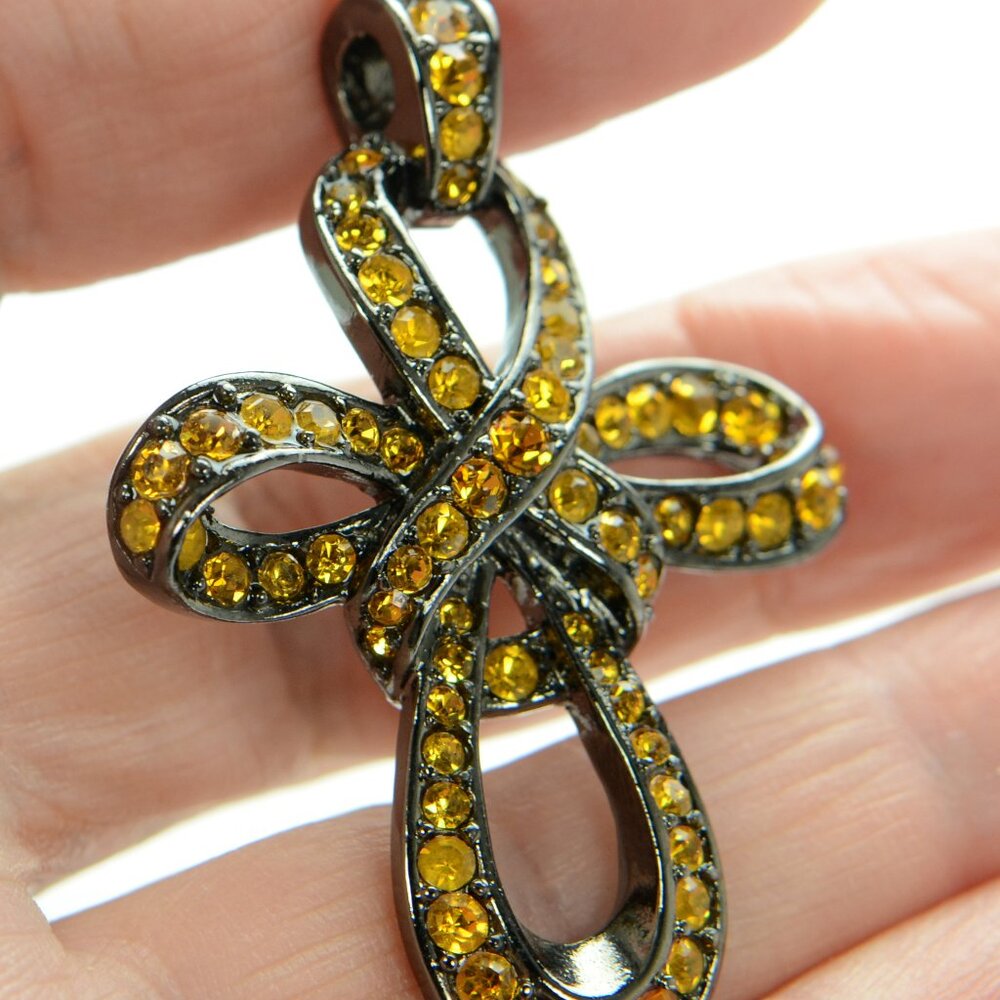 Kenneth Jay Lane Kjl Gunmetal Crystal Cross Penda… - image 3